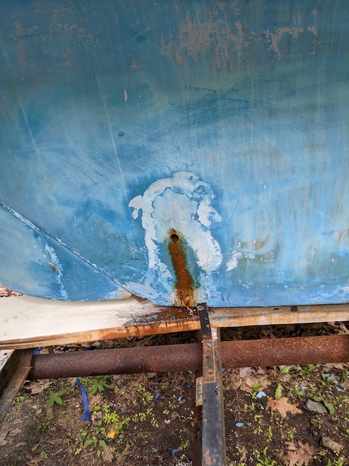 Starboard side, with 1" hole saw cut to inspect interior
